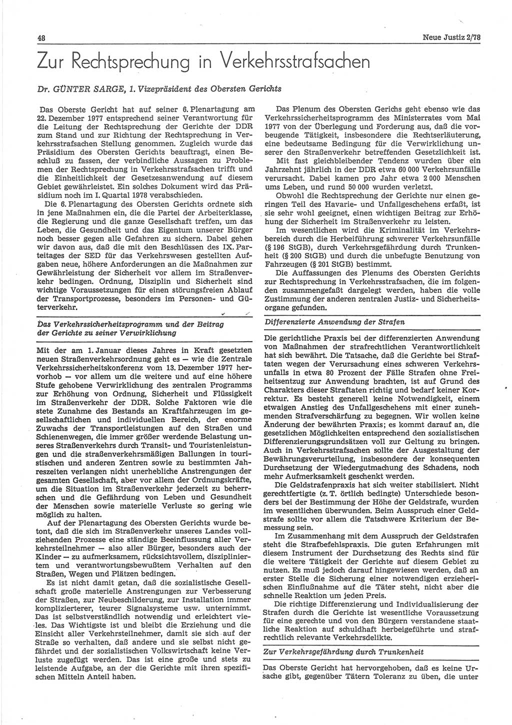 Neue Justiz (NJ), Zeitschrift für sozialistisches Recht und Gesetzlichkeit [Deutsche Demokratische Republik (DDR)], 32. Jahrgang 1978, Seite 48 (NJ DDR 1978, S. 48)