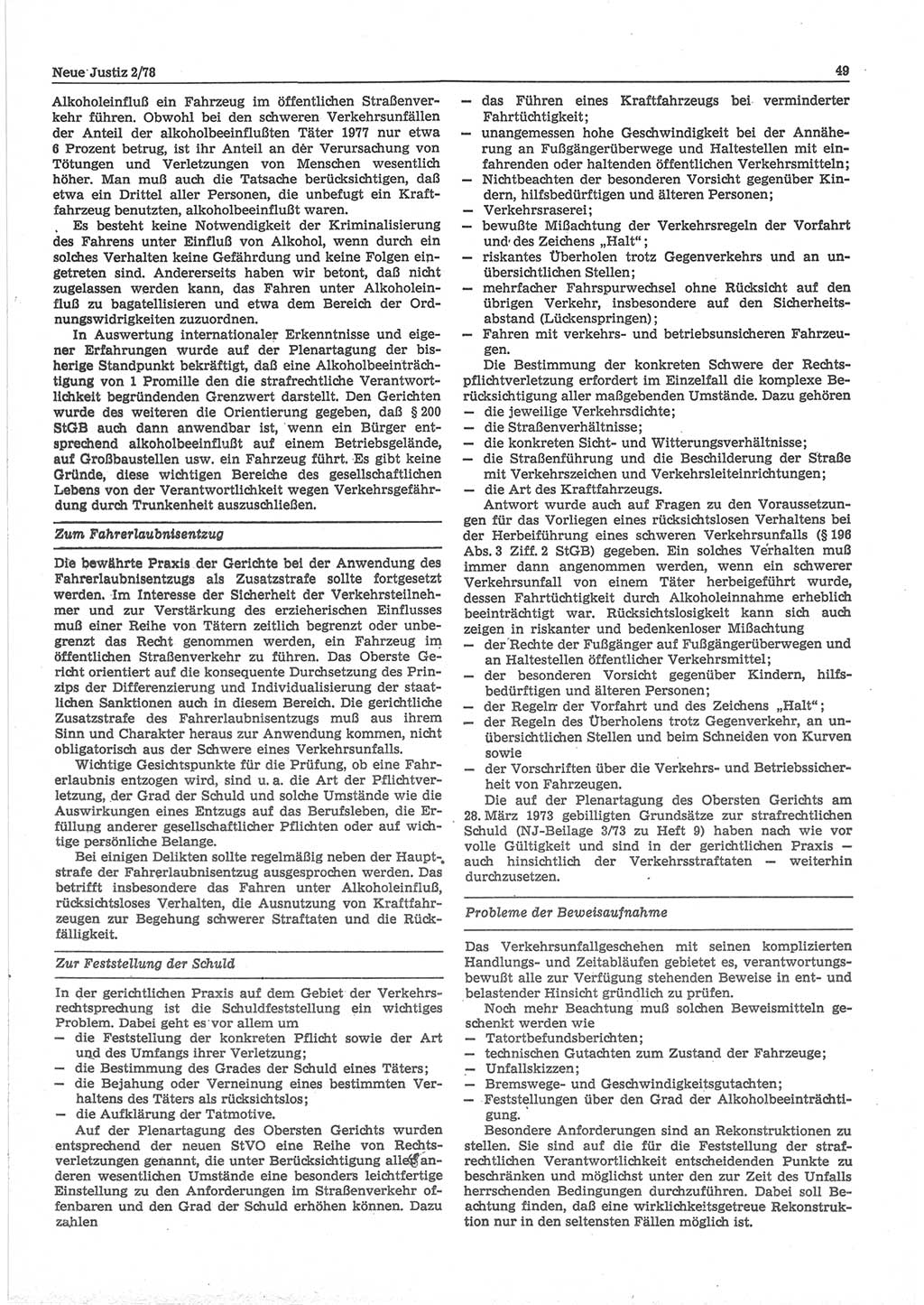 Neue Justiz (NJ), Zeitschrift für sozialistisches Recht und Gesetzlichkeit [Deutsche Demokratische Republik (DDR)], 32. Jahrgang 1978, Seite 49 (NJ DDR 1978, S. 49)