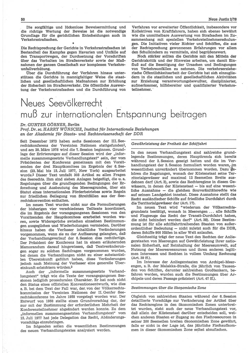 Neue Justiz (NJ), Zeitschrift für sozialistisches Recht und Gesetzlichkeit [Deutsche Demokratische Republik (DDR)], 32. Jahrgang 1978, Seite 50 (NJ DDR 1978, S. 50)