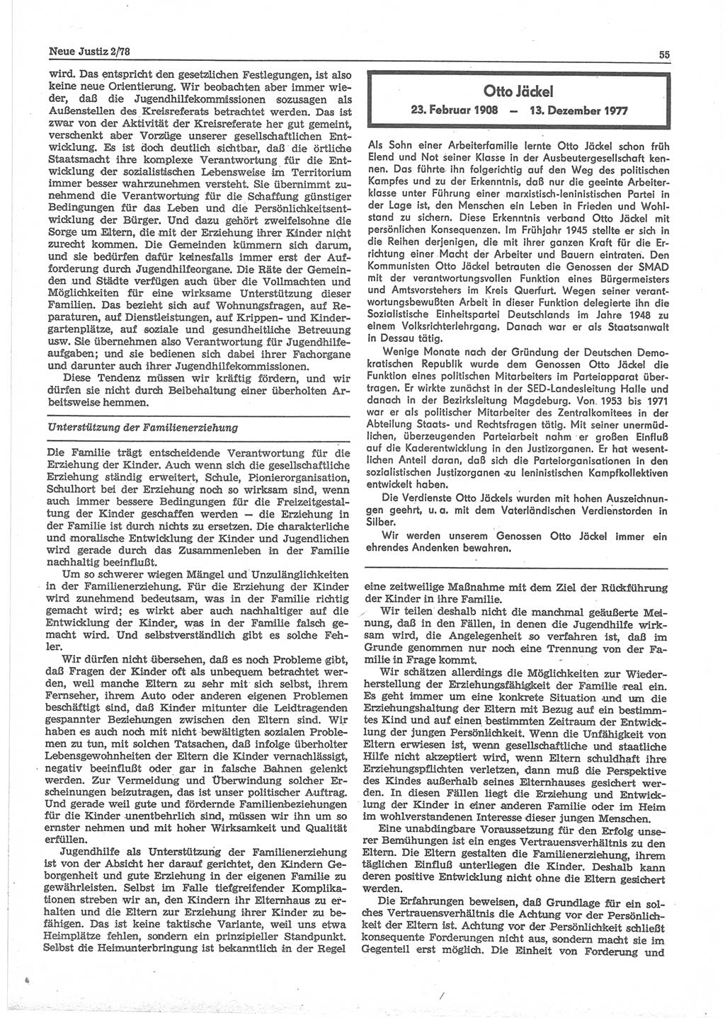 Neue Justiz (NJ), Zeitschrift für sozialistisches Recht und Gesetzlichkeit [Deutsche Demokratische Republik (DDR)], 32. Jahrgang 1978, Seite 55 (NJ DDR 1978, S. 55)