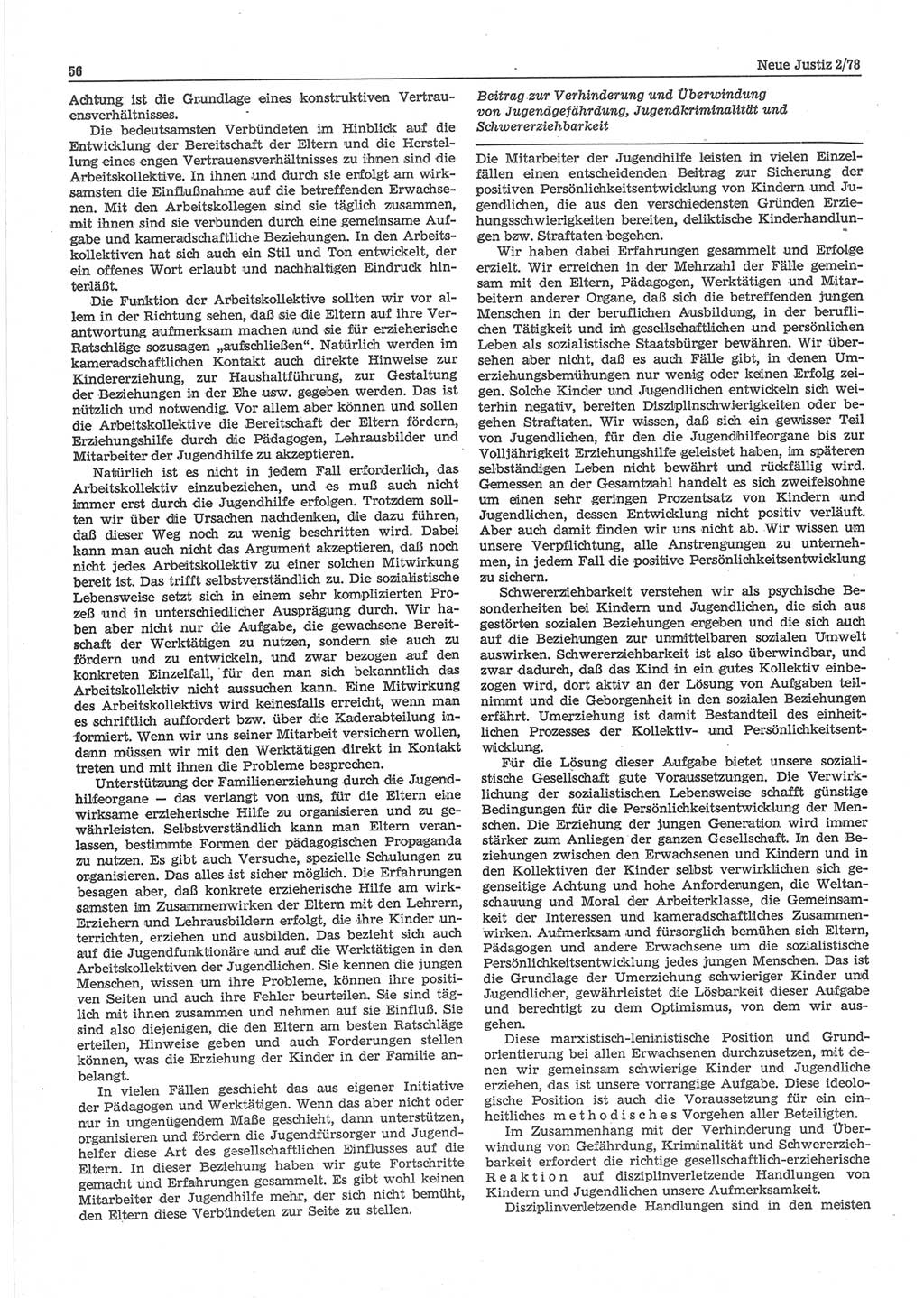 Neue Justiz (NJ), Zeitschrift für sozialistisches Recht und Gesetzlichkeit [Deutsche Demokratische Republik (DDR)], 32. Jahrgang 1978, Seite 56 (NJ DDR 1978, S. 56)