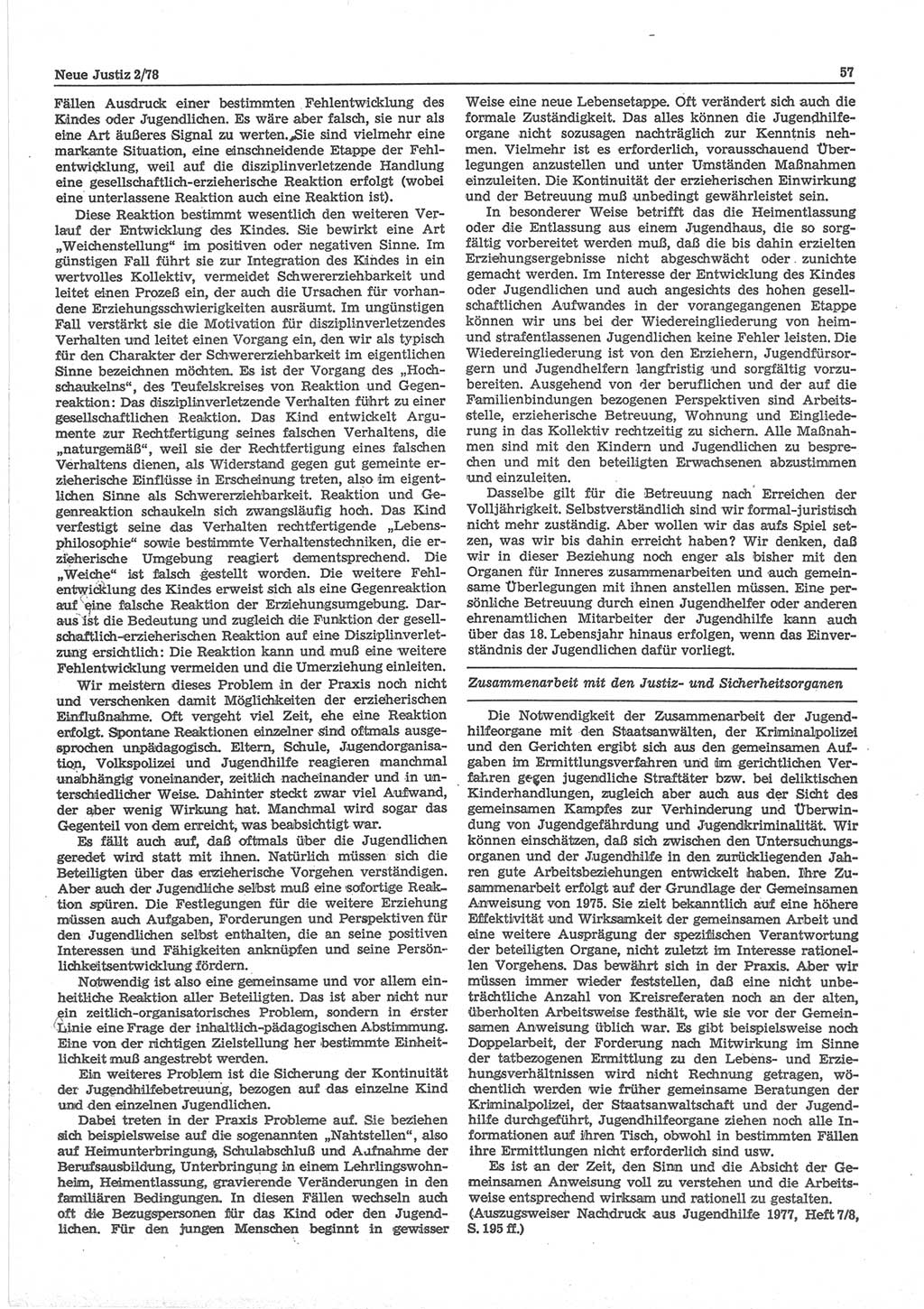 Neue Justiz (NJ), Zeitschrift für sozialistisches Recht und Gesetzlichkeit [Deutsche Demokratische Republik (DDR)], 32. Jahrgang 1978, Seite 57 (NJ DDR 1978, S. 57)