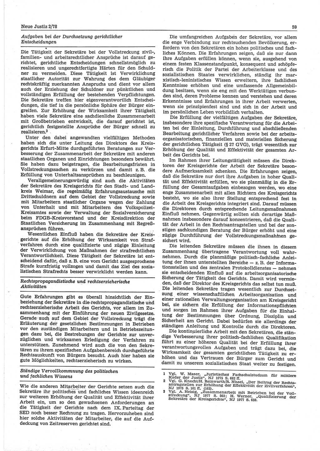 Neue Justiz (NJ), Zeitschrift für sozialistisches Recht und Gesetzlichkeit [Deutsche Demokratische Republik (DDR)], 32. Jahrgang 1978, Seite 59 (NJ DDR 1978, S. 59)