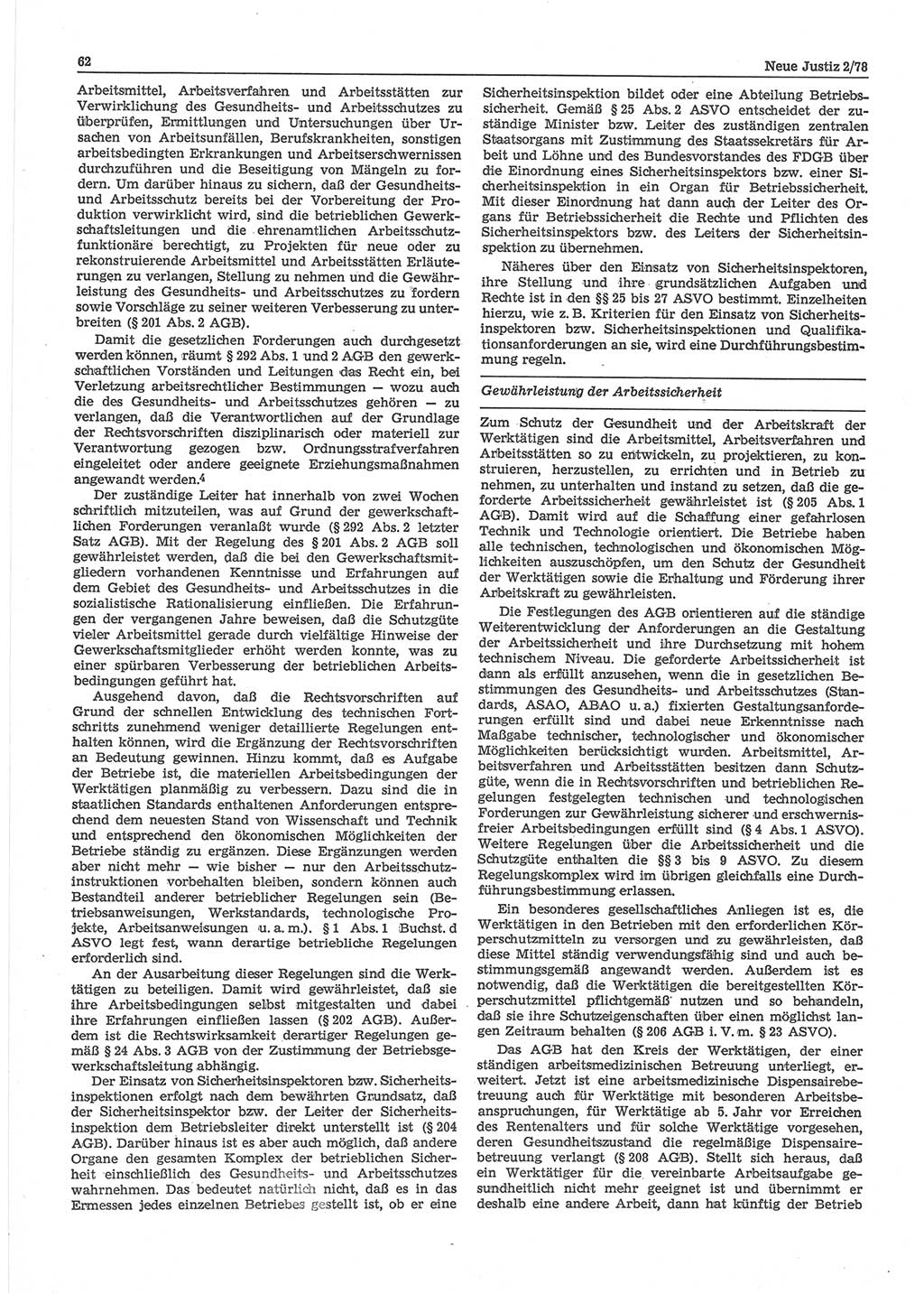 Neue Justiz (NJ), Zeitschrift für sozialistisches Recht und Gesetzlichkeit [Deutsche Demokratische Republik (DDR)], 32. Jahrgang 1978, Seite 62 (NJ DDR 1978, S. 62)