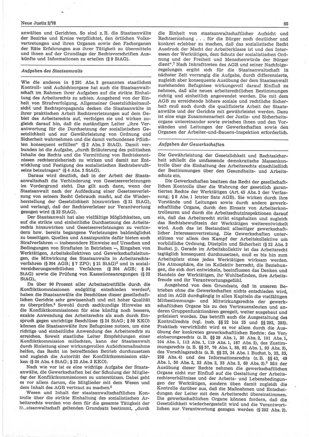 Neue Justiz (NJ), Zeitschrift für sozialistisches Recht und Gesetzlichkeit [Deutsche Demokratische Republik (DDR)], 32. Jahrgang 1978, Seite 65 (NJ DDR 1978, S. 65)