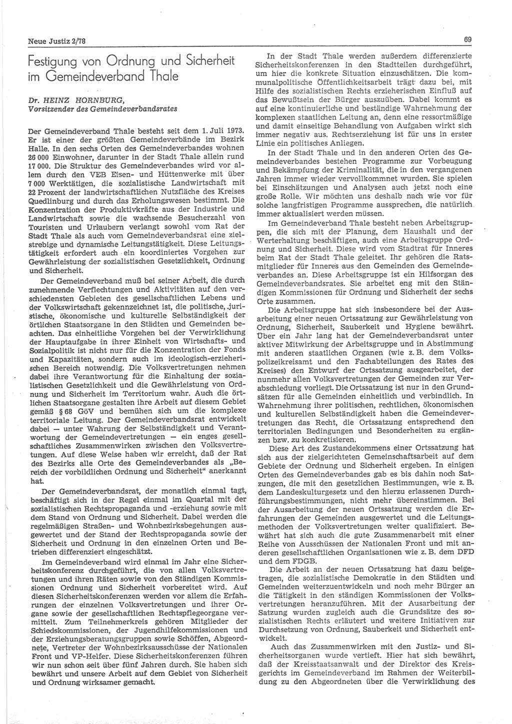Neue Justiz (NJ), Zeitschrift für sozialistisches Recht und Gesetzlichkeit [Deutsche Demokratische Republik (DDR)], 32. Jahrgang 1978, Seite 69 (NJ DDR 1978, S. 69)