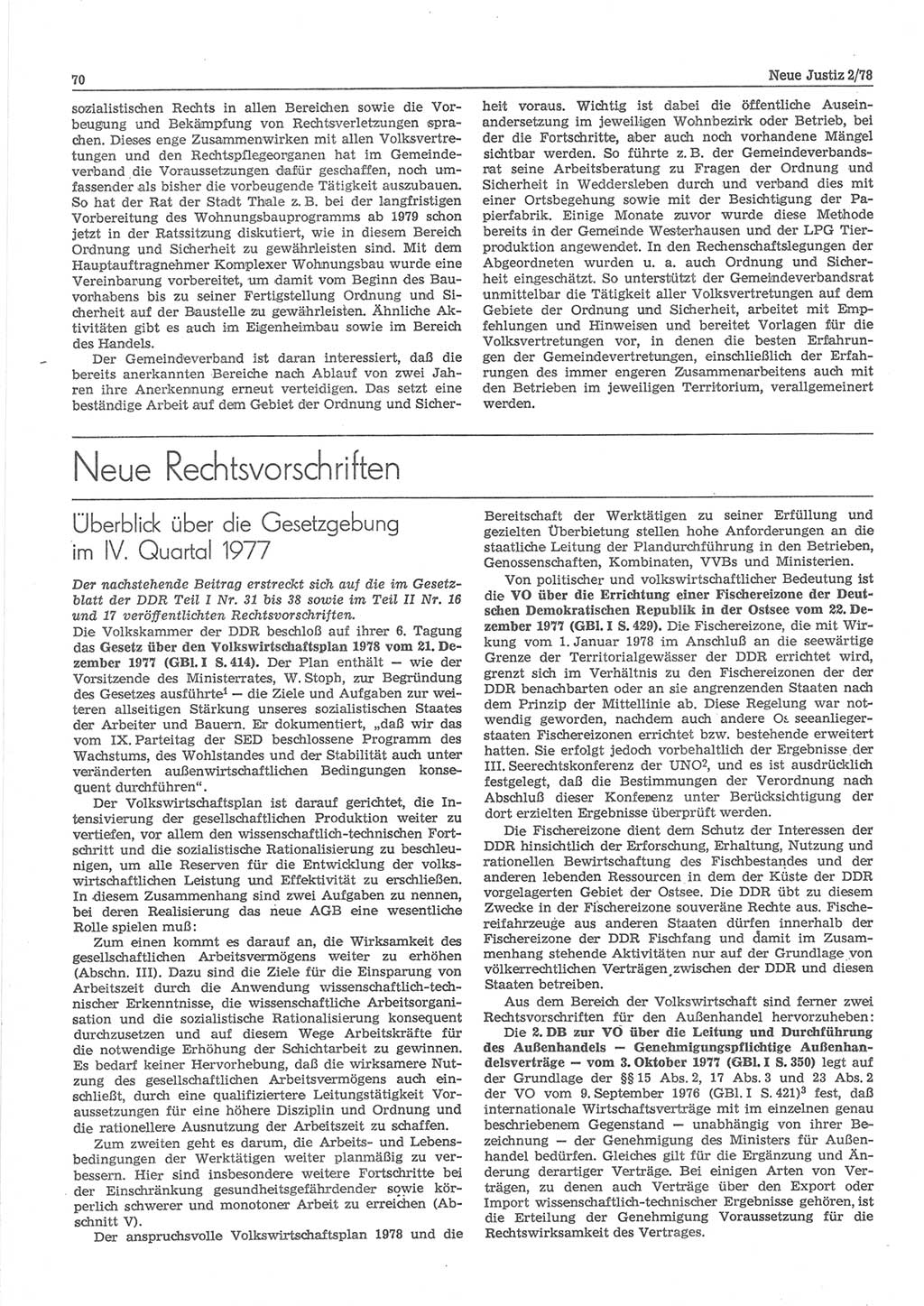 Neue Justiz (NJ), Zeitschrift für sozialistisches Recht und Gesetzlichkeit [Deutsche Demokratische Republik (DDR)], 32. Jahrgang 1978, Seite 70 (NJ DDR 1978, S. 70)