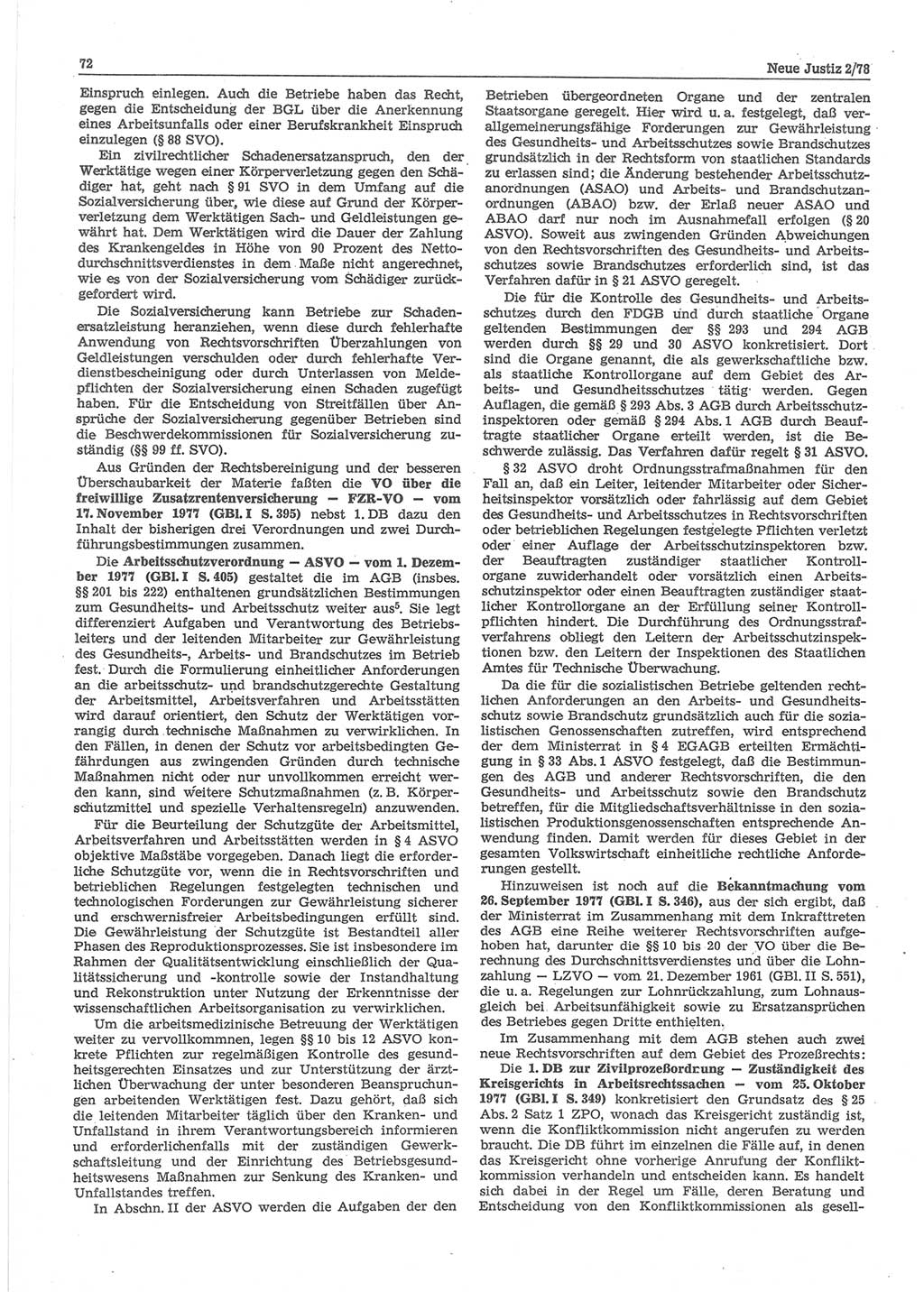 Neue Justiz (NJ), Zeitschrift für sozialistisches Recht und Gesetzlichkeit [Deutsche Demokratische Republik (DDR)], 32. Jahrgang 1978, Seite 72 (NJ DDR 1978, S. 72)