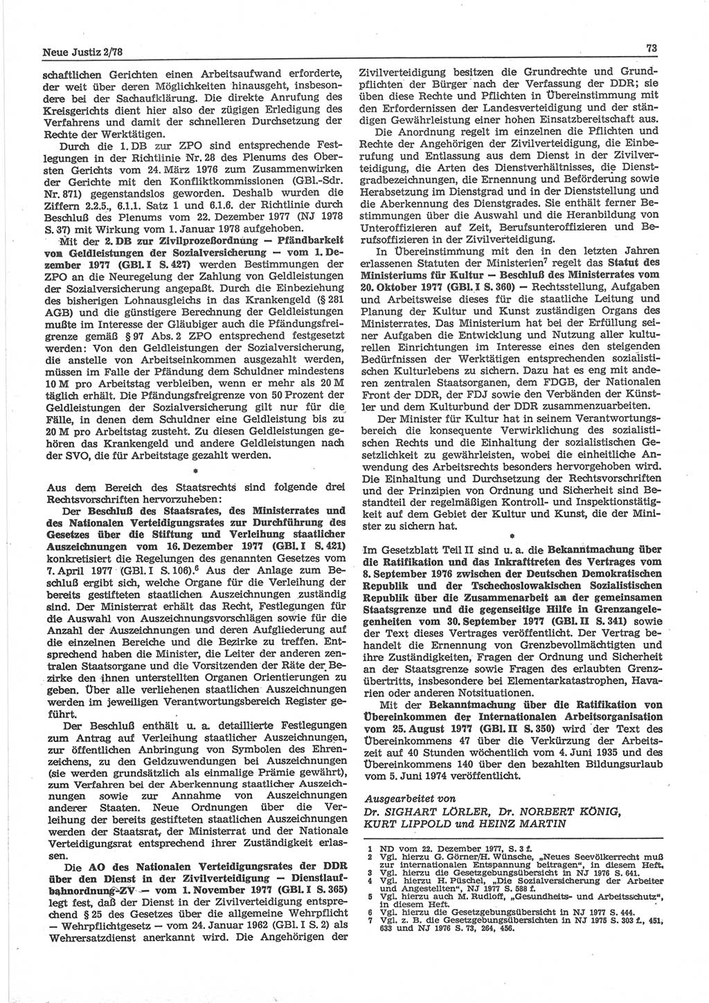 Neue Justiz (NJ), Zeitschrift für sozialistisches Recht und Gesetzlichkeit [Deutsche Demokratische Republik (DDR)], 32. Jahrgang 1978, Seite 73 (NJ DDR 1978, S. 73)