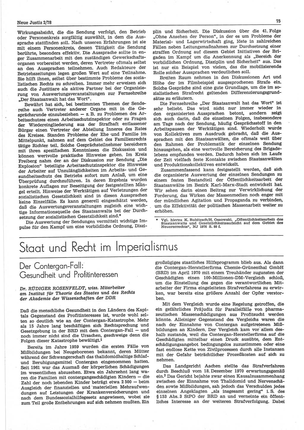Neue Justiz (NJ), Zeitschrift für sozialistisches Recht und Gesetzlichkeit [Deutsche Demokratische Republik (DDR)], 32. Jahrgang 1978, Seite 75 (NJ DDR 1978, S. 75)