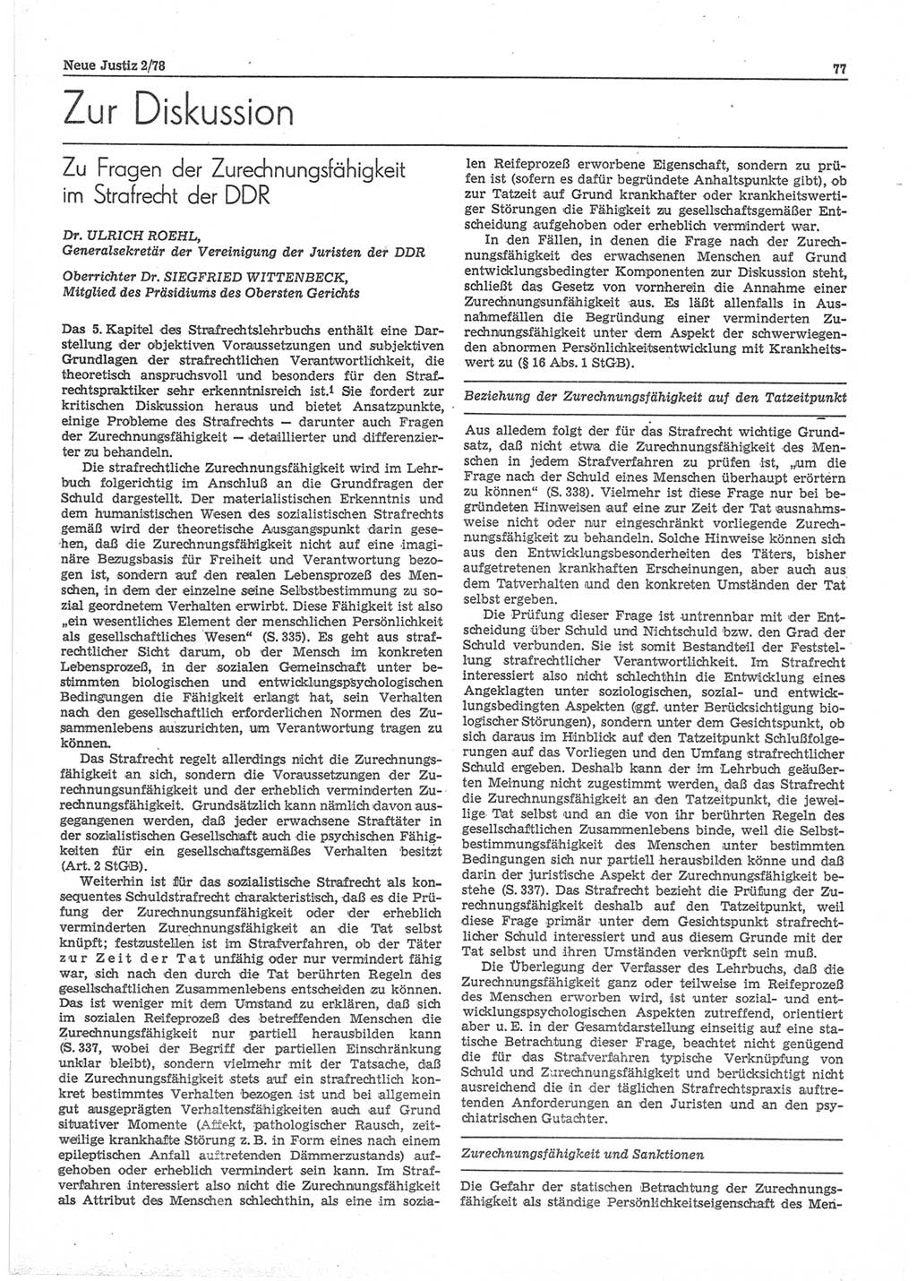 Neue Justiz (NJ), Zeitschrift für sozialistisches Recht und Gesetzlichkeit [Deutsche Demokratische Republik (DDR)], 32. Jahrgang 1978, Seite 77 (NJ DDR 1978, S. 77)