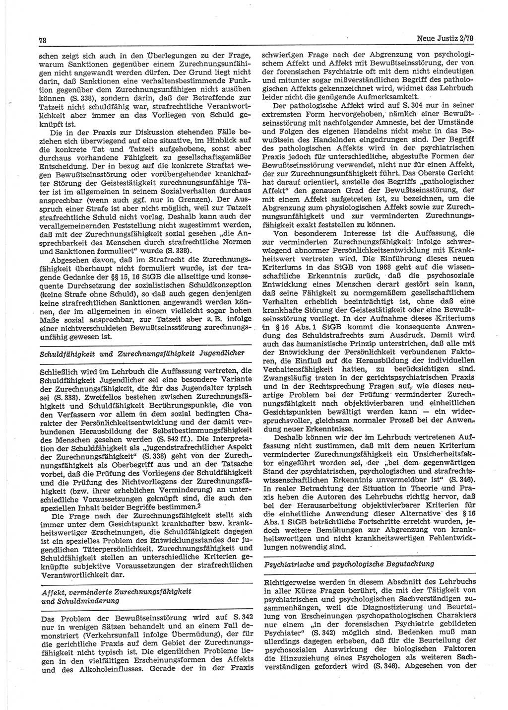 Neue Justiz (NJ), Zeitschrift für sozialistisches Recht und Gesetzlichkeit [Deutsche Demokratische Republik (DDR)], 32. Jahrgang 1978, Seite 78 (NJ DDR 1978, S. 78)
