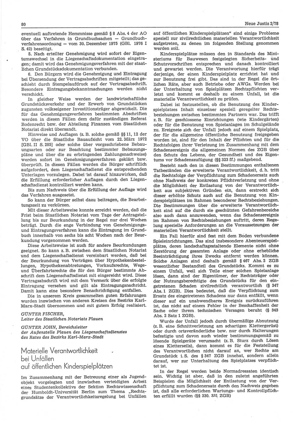 Neue Justiz (NJ), Zeitschrift für sozialistisches Recht und Gesetzlichkeit [Deutsche Demokratische Republik (DDR)], 32. Jahrgang 1978, Seite 80 (NJ DDR 1978, S. 80)