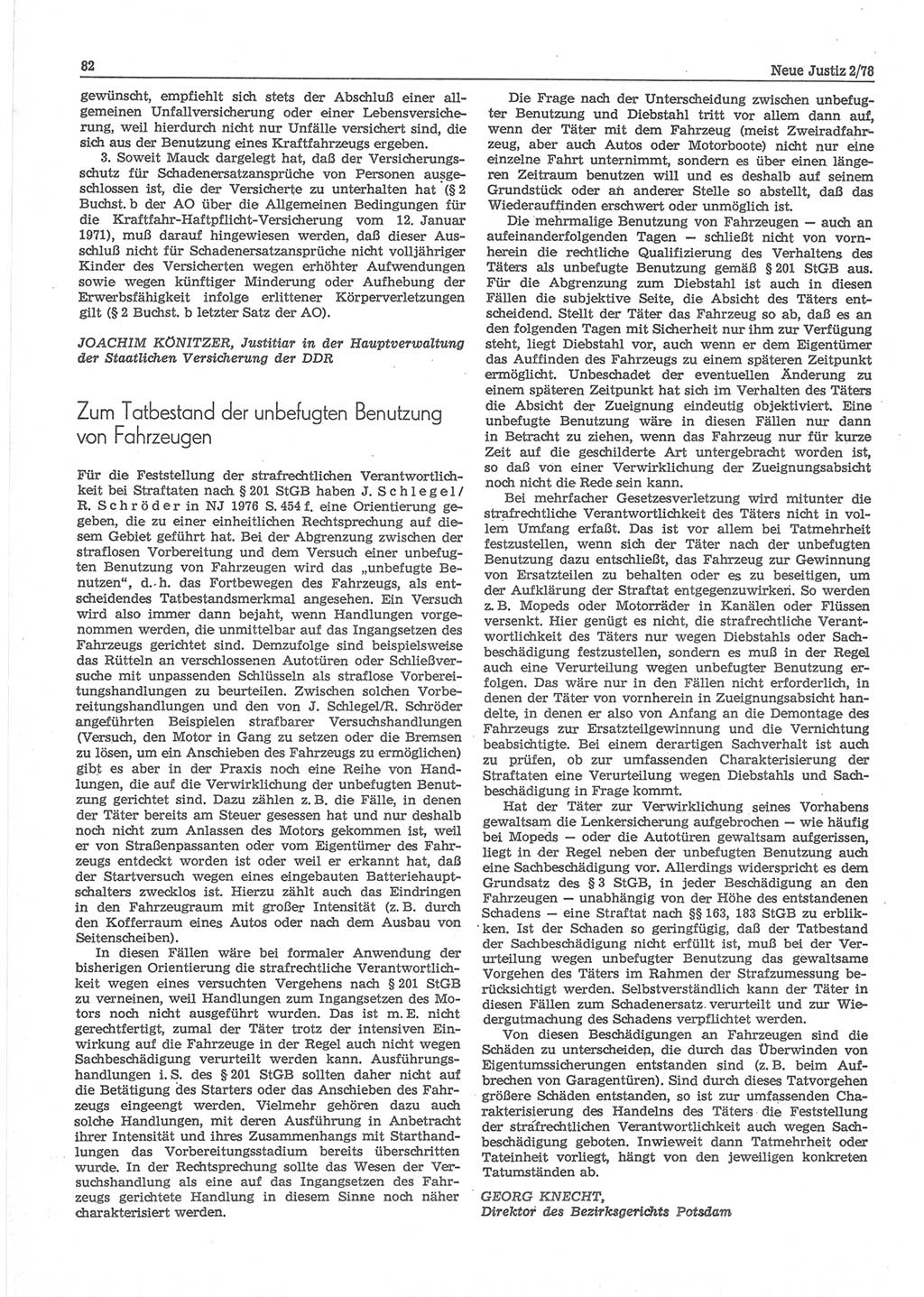 Neue Justiz (NJ), Zeitschrift für sozialistisches Recht und Gesetzlichkeit [Deutsche Demokratische Republik (DDR)], 32. Jahrgang 1978, Seite 82 (NJ DDR 1978, S. 82)