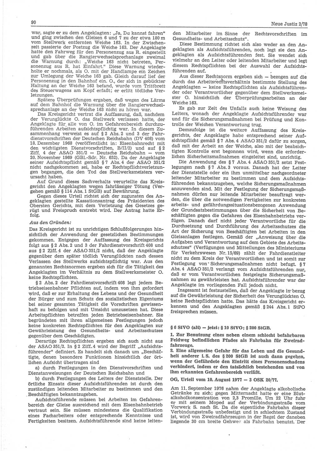 Neue Justiz (NJ), Zeitschrift für sozialistisches Recht und Gesetzlichkeit [Deutsche Demokratische Republik (DDR)], 32. Jahrgang 1978, Seite 90 (NJ DDR 1978, S. 90)