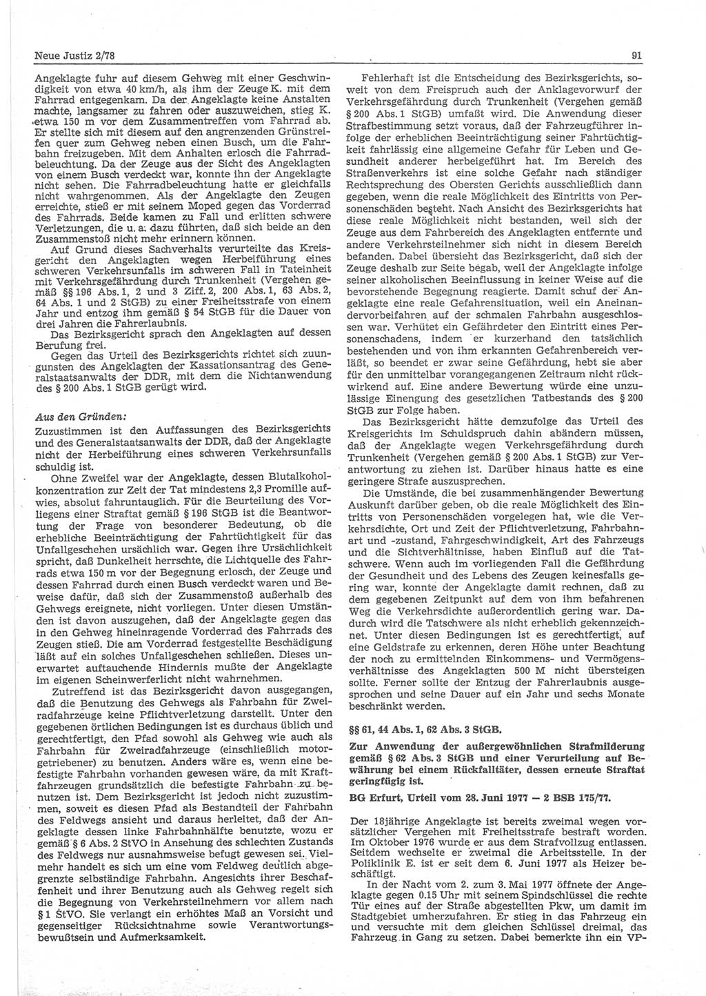Neue Justiz (NJ), Zeitschrift für sozialistisches Recht und Gesetzlichkeit [Deutsche Demokratische Republik (DDR)], 32. Jahrgang 1978, Seite 91 (NJ DDR 1978, S. 91)