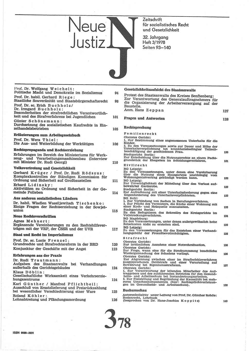 Neue Justiz (NJ), Zeitschrift für sozialistisches Recht und Gesetzlichkeit [Deutsche Demokratische Republik (DDR)], 32. Jahrgang 1978, Seite 93 (NJ DDR 1978, S. 93)