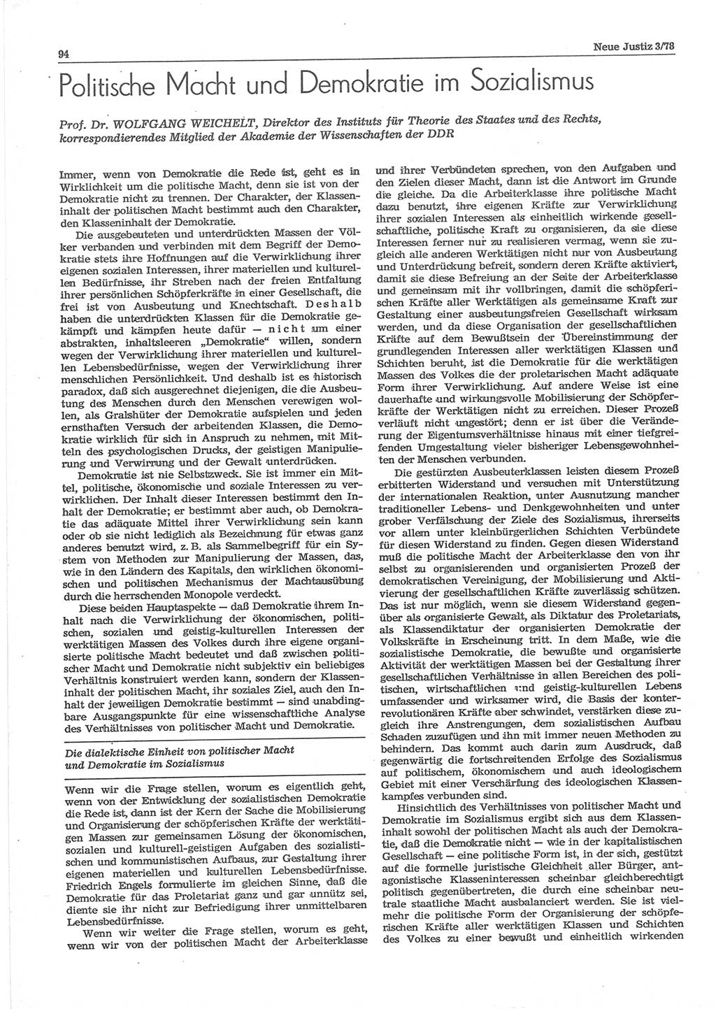 Neue Justiz (NJ), Zeitschrift für sozialistisches Recht und Gesetzlichkeit [Deutsche Demokratische Republik (DDR)], 32. Jahrgang 1978, Seite 94 (NJ DDR 1978, S. 94)