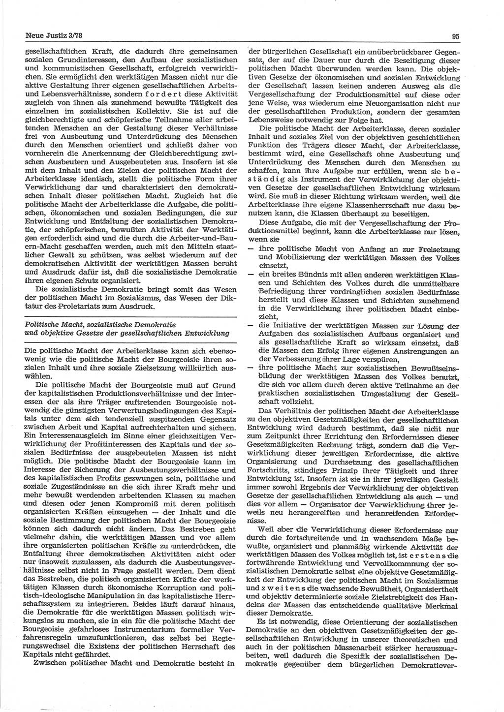 Neue Justiz (NJ), Zeitschrift für sozialistisches Recht und Gesetzlichkeit [Deutsche Demokratische Republik (DDR)], 32. Jahrgang 1978, Seite 95 (NJ DDR 1978, S. 95)