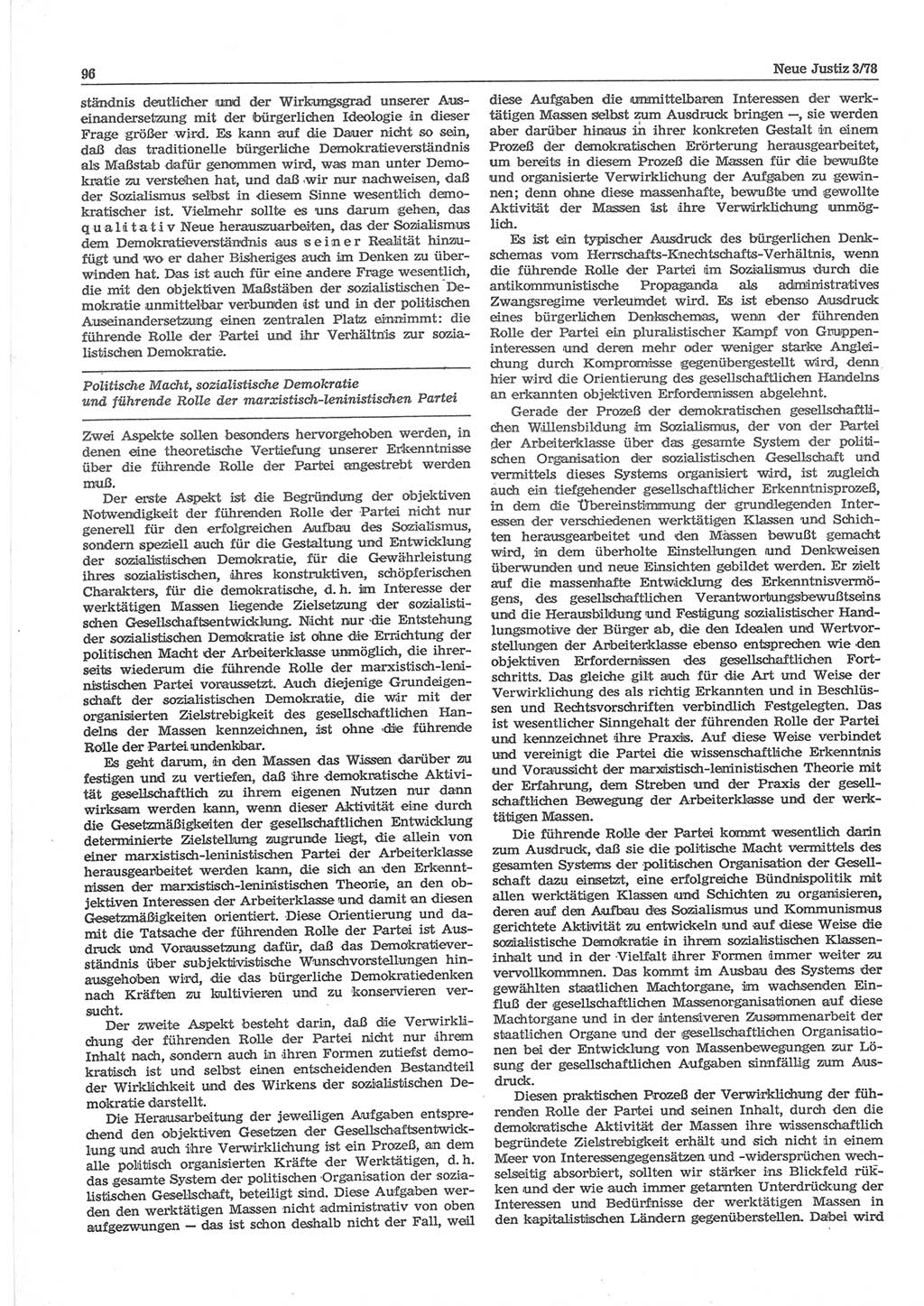 Neue Justiz (NJ), Zeitschrift für sozialistisches Recht und Gesetzlichkeit [Deutsche Demokratische Republik (DDR)], 32. Jahrgang 1978, Seite 96 (NJ DDR 1978, S. 96)