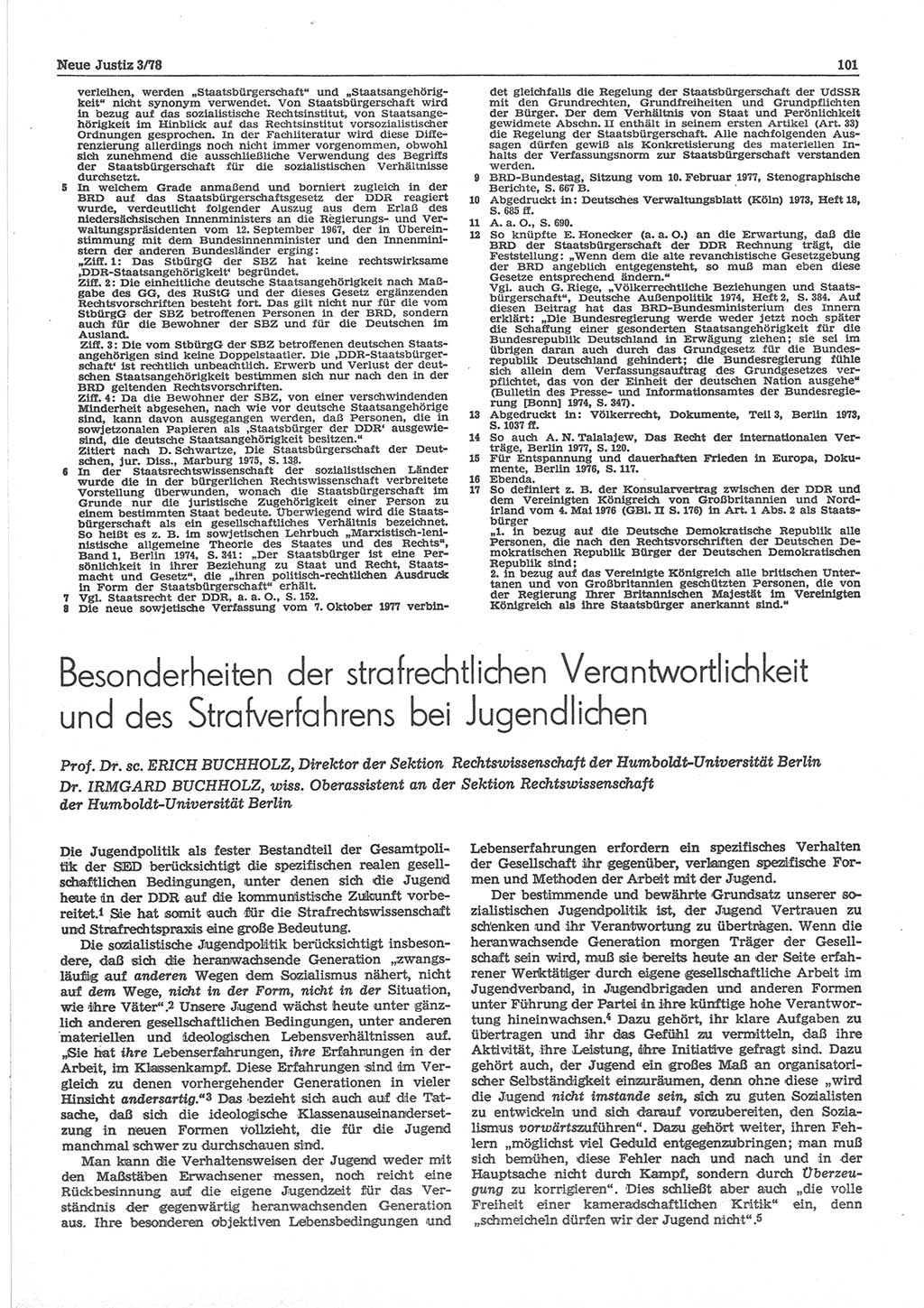 Neue Justiz (NJ), Zeitschrift für sozialistisches Recht und Gesetzlichkeit [Deutsche Demokratische Republik (DDR)], 32. Jahrgang 1978, Seite 101 (NJ DDR 1978, S. 101)