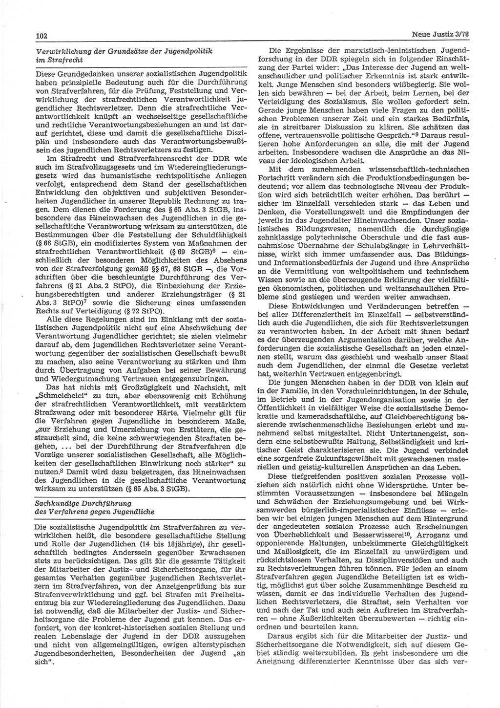 Neue Justiz (NJ), Zeitschrift für sozialistisches Recht und Gesetzlichkeit [Deutsche Demokratische Republik (DDR)], 32. Jahrgang 1978, Seite 102 (NJ DDR 1978, S. 102)