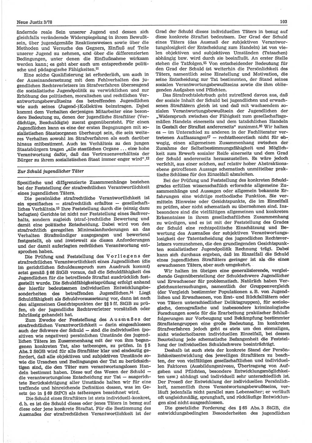 Neue Justiz (NJ), Zeitschrift für sozialistisches Recht und Gesetzlichkeit [Deutsche Demokratische Republik (DDR)], 32. Jahrgang 1978, Seite 103 (NJ DDR 1978, S. 103)