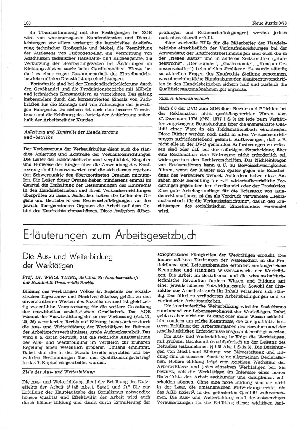 Neue Justiz (NJ), Zeitschrift für sozialistisches Recht und Gesetzlichkeit [Deutsche Demokratische Republik (DDR)], 32. Jahrgang 1978, Seite 106 (NJ DDR 1978, S. 106)