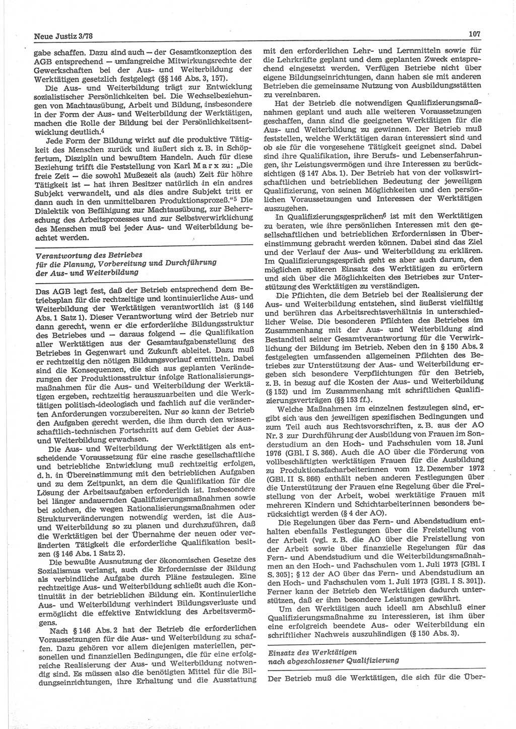 Neue Justiz (NJ), Zeitschrift für sozialistisches Recht und Gesetzlichkeit [Deutsche Demokratische Republik (DDR)], 32. Jahrgang 1978, Seite 107 (NJ DDR 1978, S. 107)
