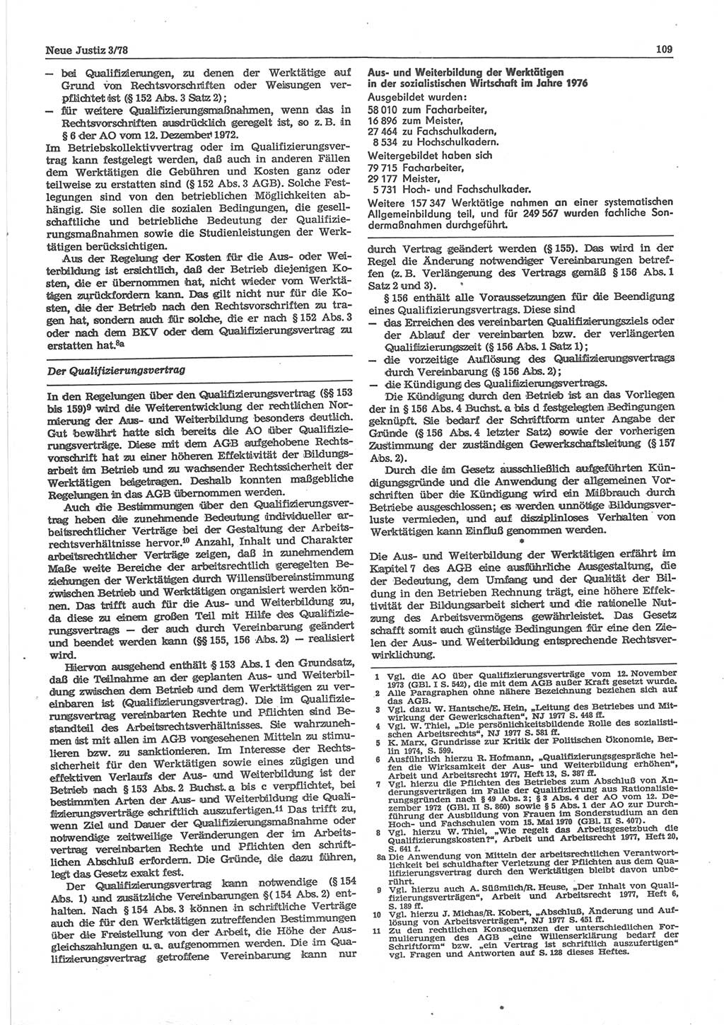 Neue Justiz (NJ), Zeitschrift für sozialistisches Recht und Gesetzlichkeit [Deutsche Demokratische Republik (DDR)], 32. Jahrgang 1978, Seite 109 (NJ DDR 1978, S. 109)