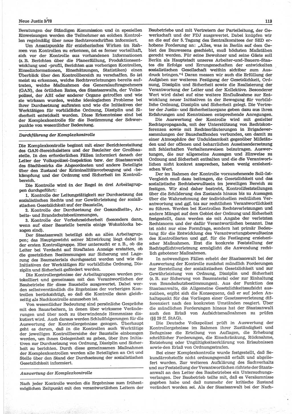 Neue Justiz (NJ), Zeitschrift für sozialistisches Recht und Gesetzlichkeit [Deutsche Demokratische Republik (DDR)], 32. Jahrgang 1978, Seite 113 (NJ DDR 1978, S. 113)