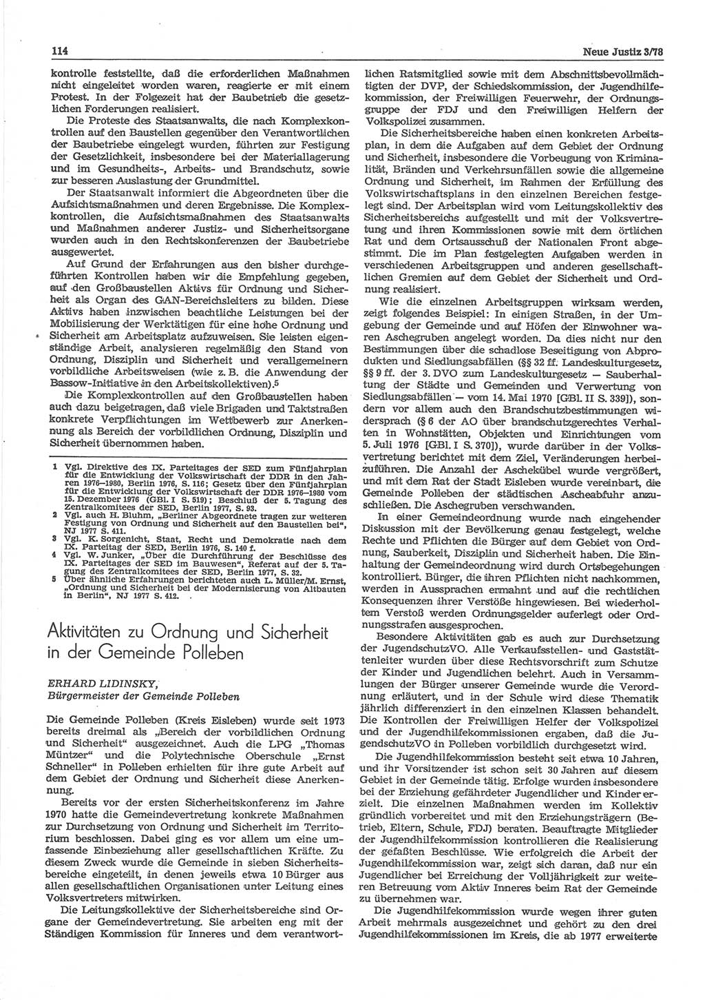 Neue Justiz (NJ), Zeitschrift für sozialistisches Recht und Gesetzlichkeit [Deutsche Demokratische Republik (DDR)], 32. Jahrgang 1978, Seite 114 (NJ DDR 1978, S. 114)