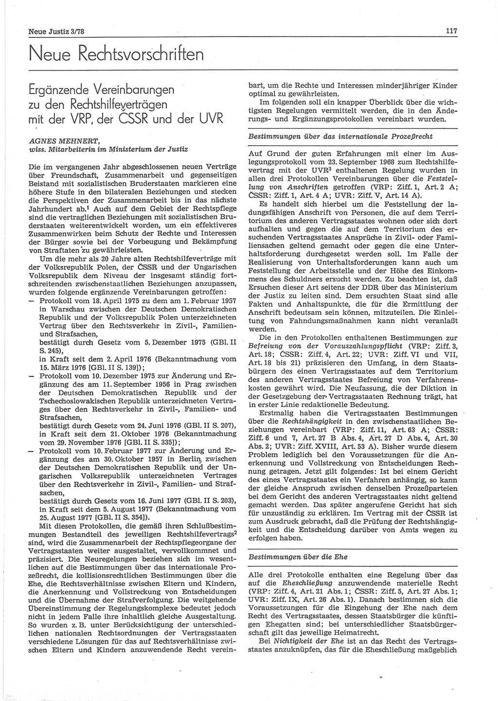 Neue Justiz (NJ), Zeitschrift für sozialistisches Recht und Gesetzlichkeit [Deutsche Demokratische Republik (DDR)], 32. Jahrgang 1978, Seite 117 (NJ DDR 1978, S. 117)