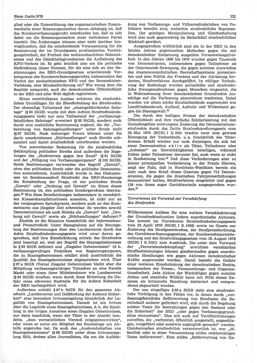 Neue Justiz (NJ), Zeitschrift für sozialistisches Recht und Gesetzlichkeit [Deutsche Demokratische Republik (DDR)], 32. Jahrgang 1978, Seite 121 (NJ DDR 1978, S. 121)