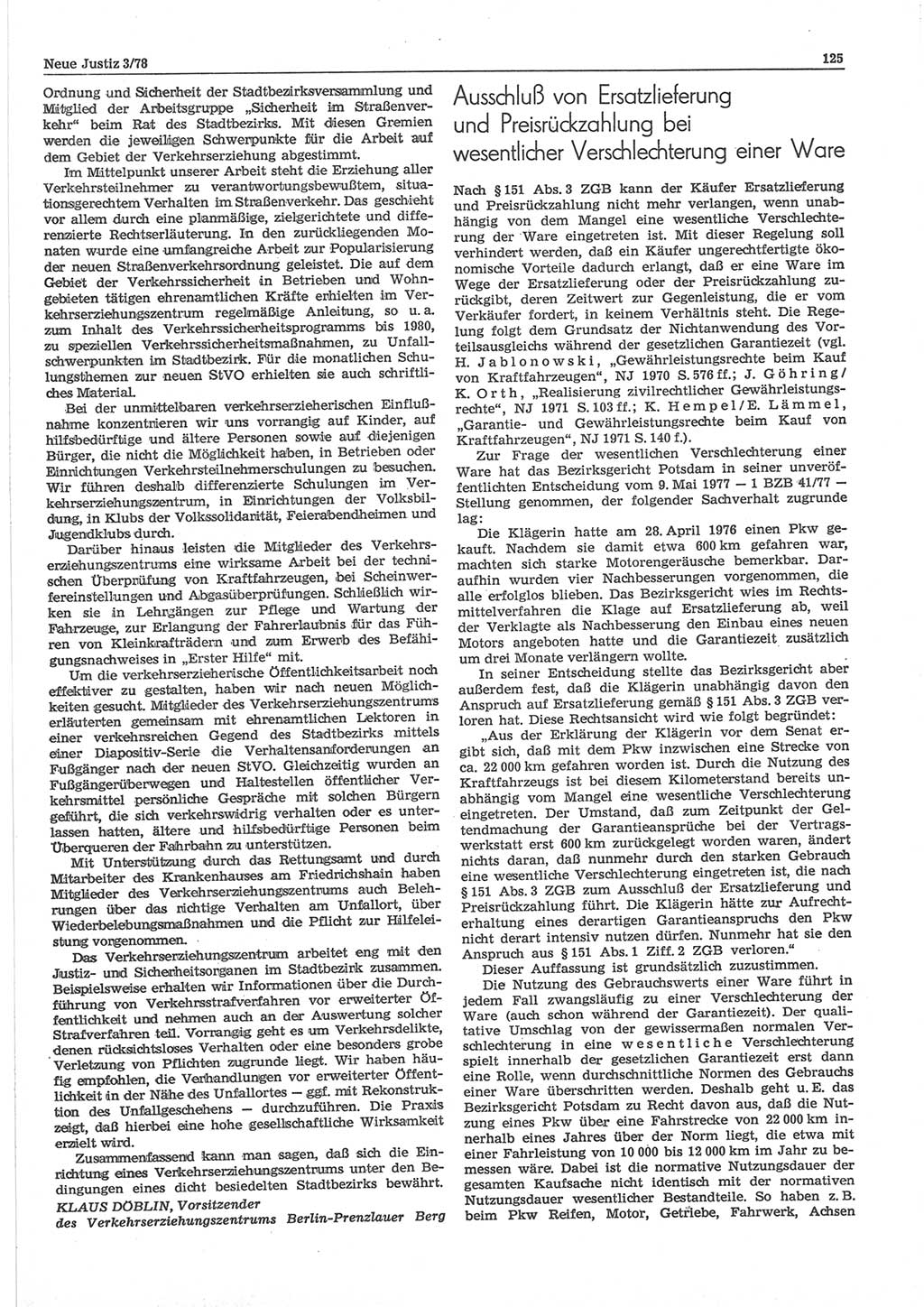 Neue Justiz (NJ), Zeitschrift für sozialistisches Recht und Gesetzlichkeit [Deutsche Demokratische Republik (DDR)], 32. Jahrgang 1978, Seite 125 (NJ DDR 1978, S. 125)
