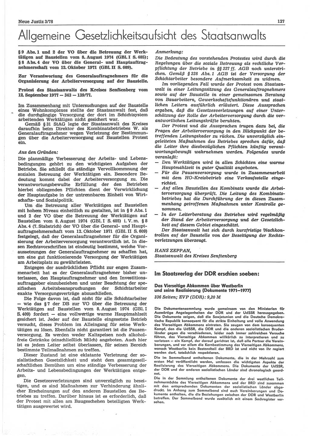 Neue Justiz (NJ), Zeitschrift für sozialistisches Recht und Gesetzlichkeit [Deutsche Demokratische Republik (DDR)], 32. Jahrgang 1978, Seite 127 (NJ DDR 1978, S. 127)