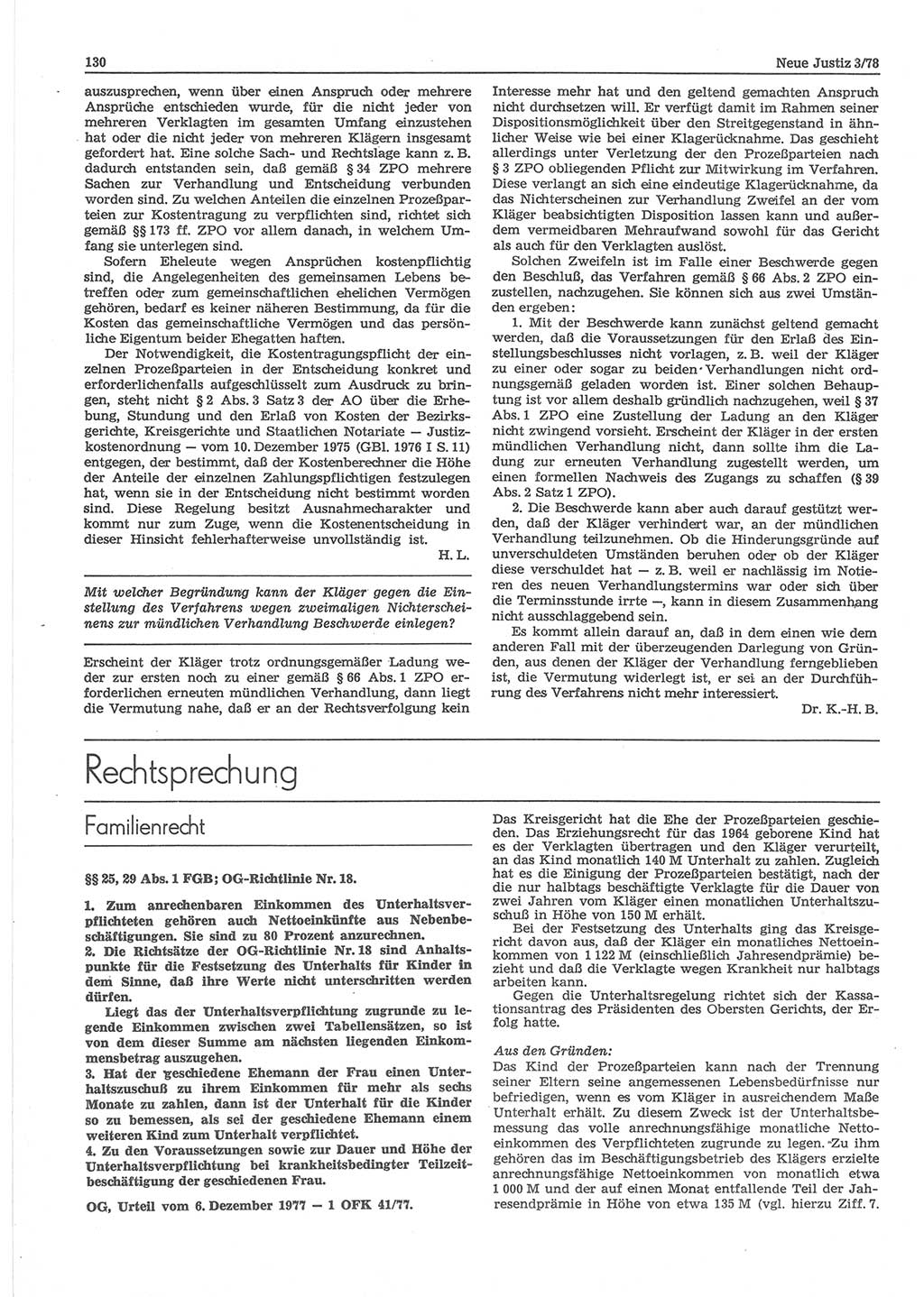 Neue Justiz (NJ), Zeitschrift für sozialistisches Recht und Gesetzlichkeit [Deutsche Demokratische Republik (DDR)], 32. Jahrgang 1978, Seite 130 (NJ DDR 1978, S. 130)