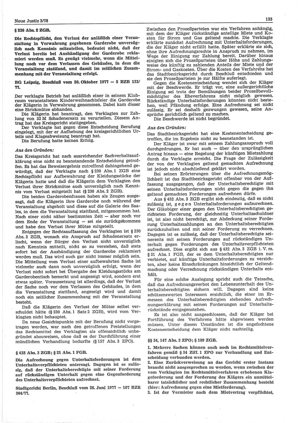 Neue Justiz (NJ), Zeitschrift für sozialistisches Recht und Gesetzlichkeit [Deutsche Demokratische Republik (DDR)], 32. Jahrgang 1978, Seite 133 (NJ DDR 1978, S. 133)