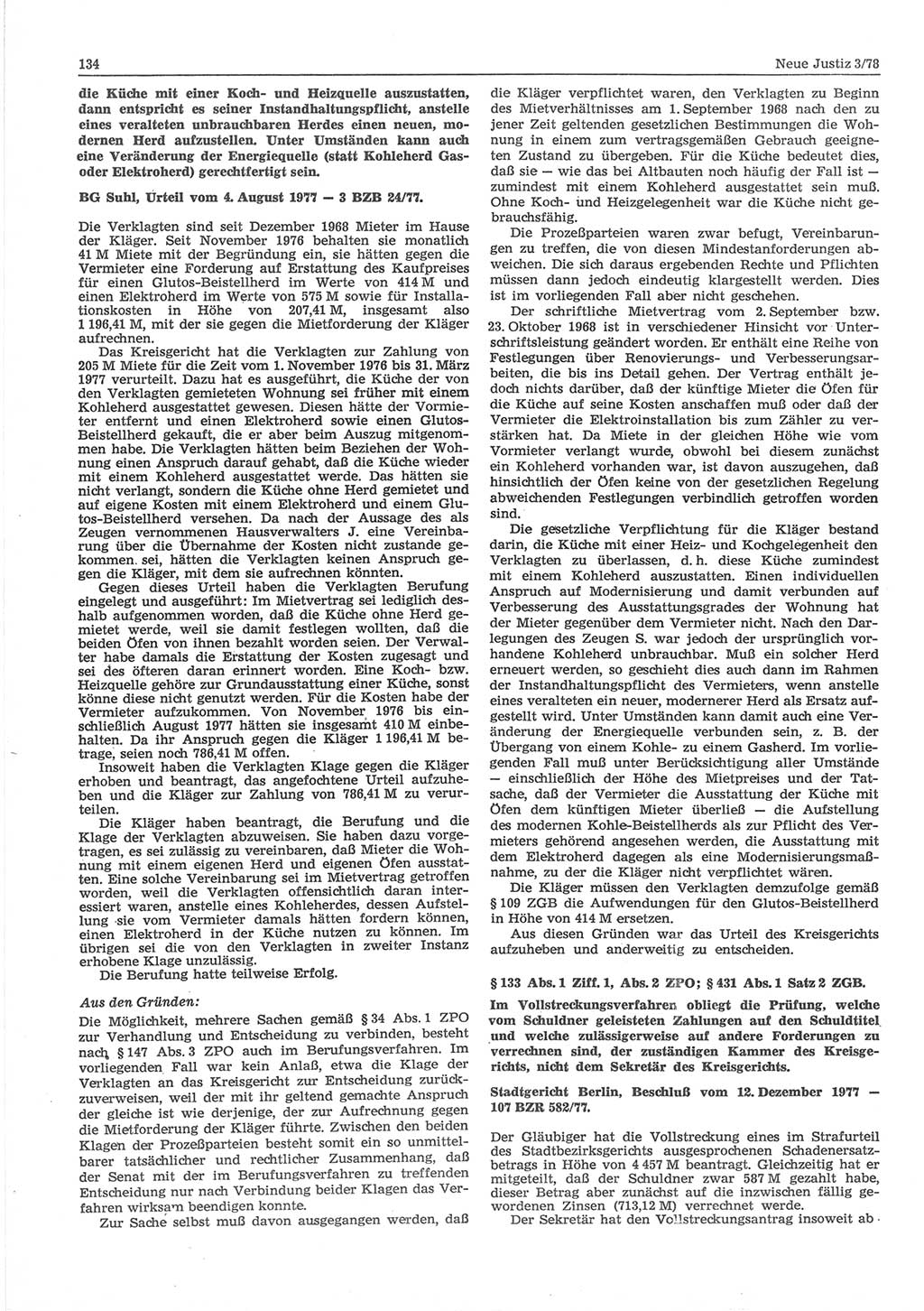 Neue Justiz (NJ), Zeitschrift für sozialistisches Recht und Gesetzlichkeit [Deutsche Demokratische Republik (DDR)], 32. Jahrgang 1978, Seite 134 (NJ DDR 1978, S. 134)