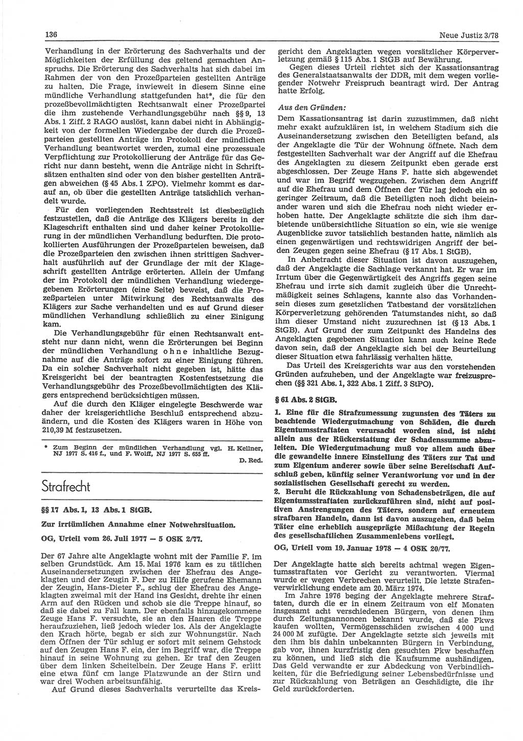 Neue Justiz (NJ), Zeitschrift für sozialistisches Recht und Gesetzlichkeit [Deutsche Demokratische Republik (DDR)], 32. Jahrgang 1978, Seite 136 (NJ DDR 1978, S. 136)