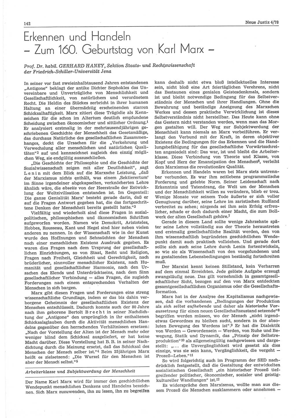 Neue Justiz (NJ), Zeitschrift für sozialistisches Recht und Gesetzlichkeit [Deutsche Demokratische Republik (DDR)], 32. Jahrgang 1978, Seite 142 (NJ DDR 1978, S. 142)