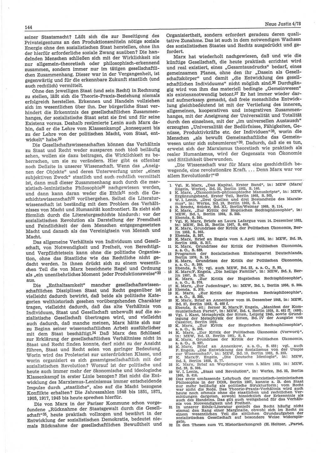 Neue Justiz (NJ), Zeitschrift für sozialistisches Recht und Gesetzlichkeit [Deutsche Demokratische Republik (DDR)], 32. Jahrgang 1978, Seite 144 (NJ DDR 1978, S. 144)