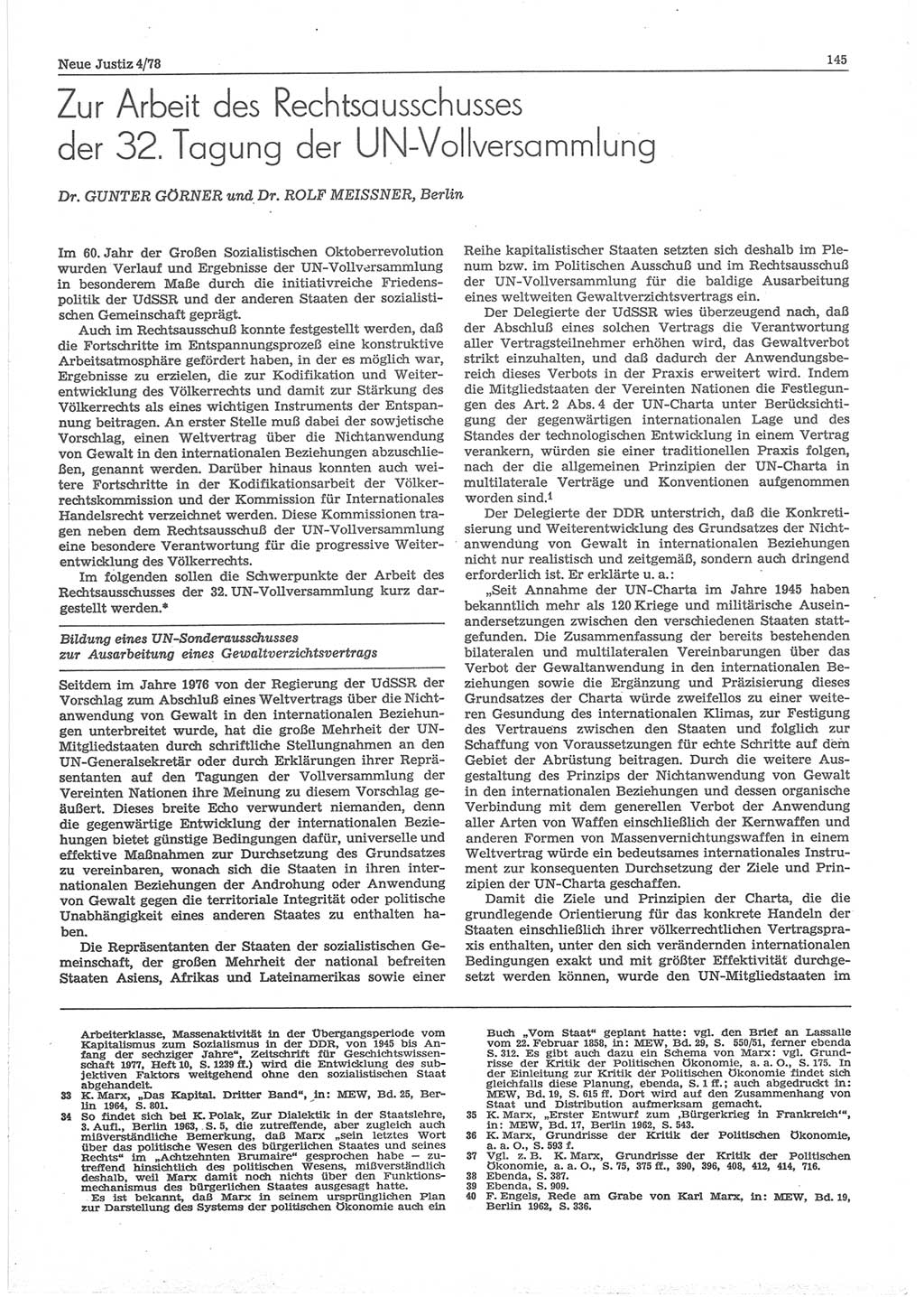 Neue Justiz (NJ), Zeitschrift für sozialistisches Recht und Gesetzlichkeit [Deutsche Demokratische Republik (DDR)], 32. Jahrgang 1978, Seite 145 (NJ DDR 1978, S. 145)