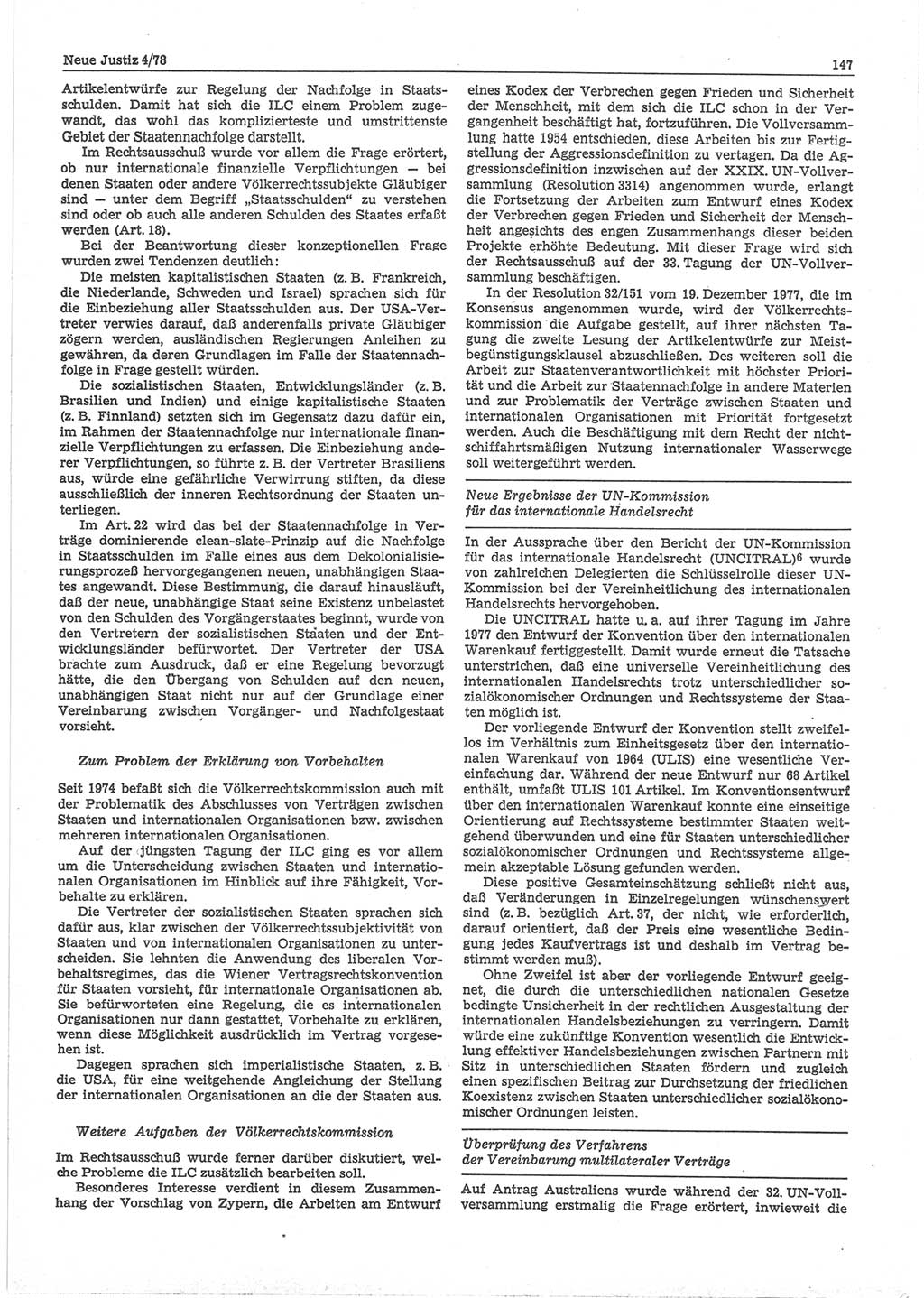 Neue Justiz (NJ), Zeitschrift für sozialistisches Recht und Gesetzlichkeit [Deutsche Demokratische Republik (DDR)], 32. Jahrgang 1978, Seite 147 (NJ DDR 1978, S. 147)