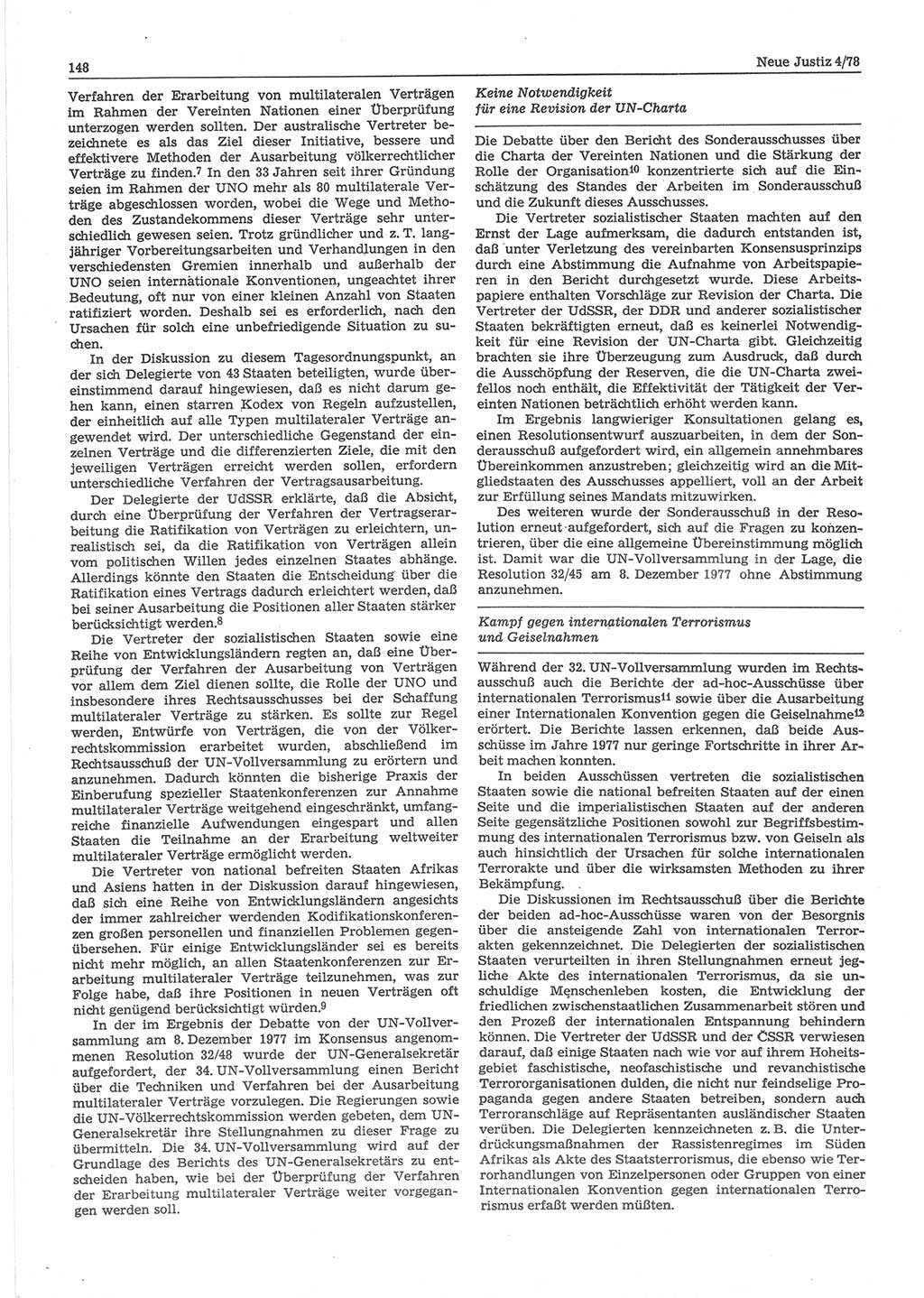 Neue Justiz (NJ), Zeitschrift für sozialistisches Recht und Gesetzlichkeit [Deutsche Demokratische Republik (DDR)], 32. Jahrgang 1978, Seite 148 (NJ DDR 1978, S. 148)