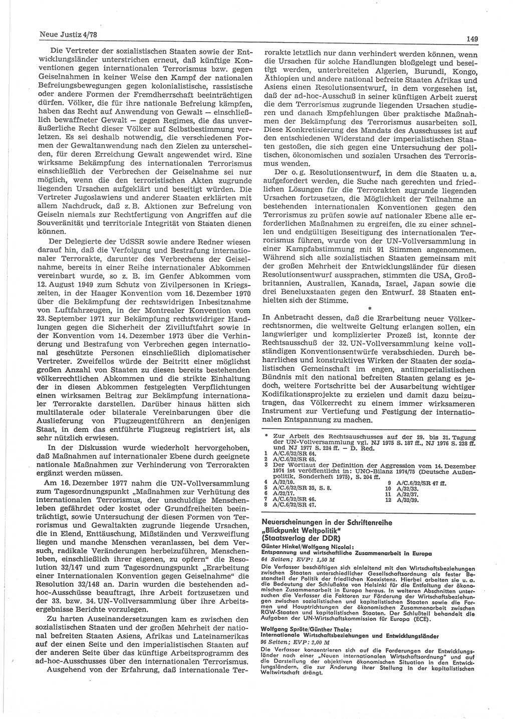 Neue Justiz (NJ), Zeitschrift für sozialistisches Recht und Gesetzlichkeit [Deutsche Demokratische Republik (DDR)], 32. Jahrgang 1978, Seite 149 (NJ DDR 1978, S. 149)