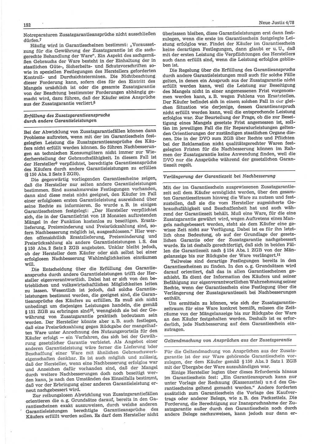 Neue Justiz (NJ), Zeitschrift für sozialistisches Recht und Gesetzlichkeit [Deutsche Demokratische Republik (DDR)], 32. Jahrgang 1978, Seite 152 (NJ DDR 1978, S. 152)