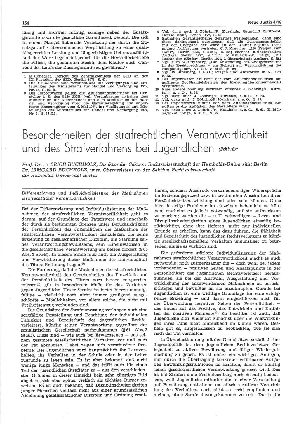 Neue Justiz (NJ), Zeitschrift für sozialistisches Recht und Gesetzlichkeit [Deutsche Demokratische Republik (DDR)], 32. Jahrgang 1978, Seite 154 (NJ DDR 1978, S. 154)