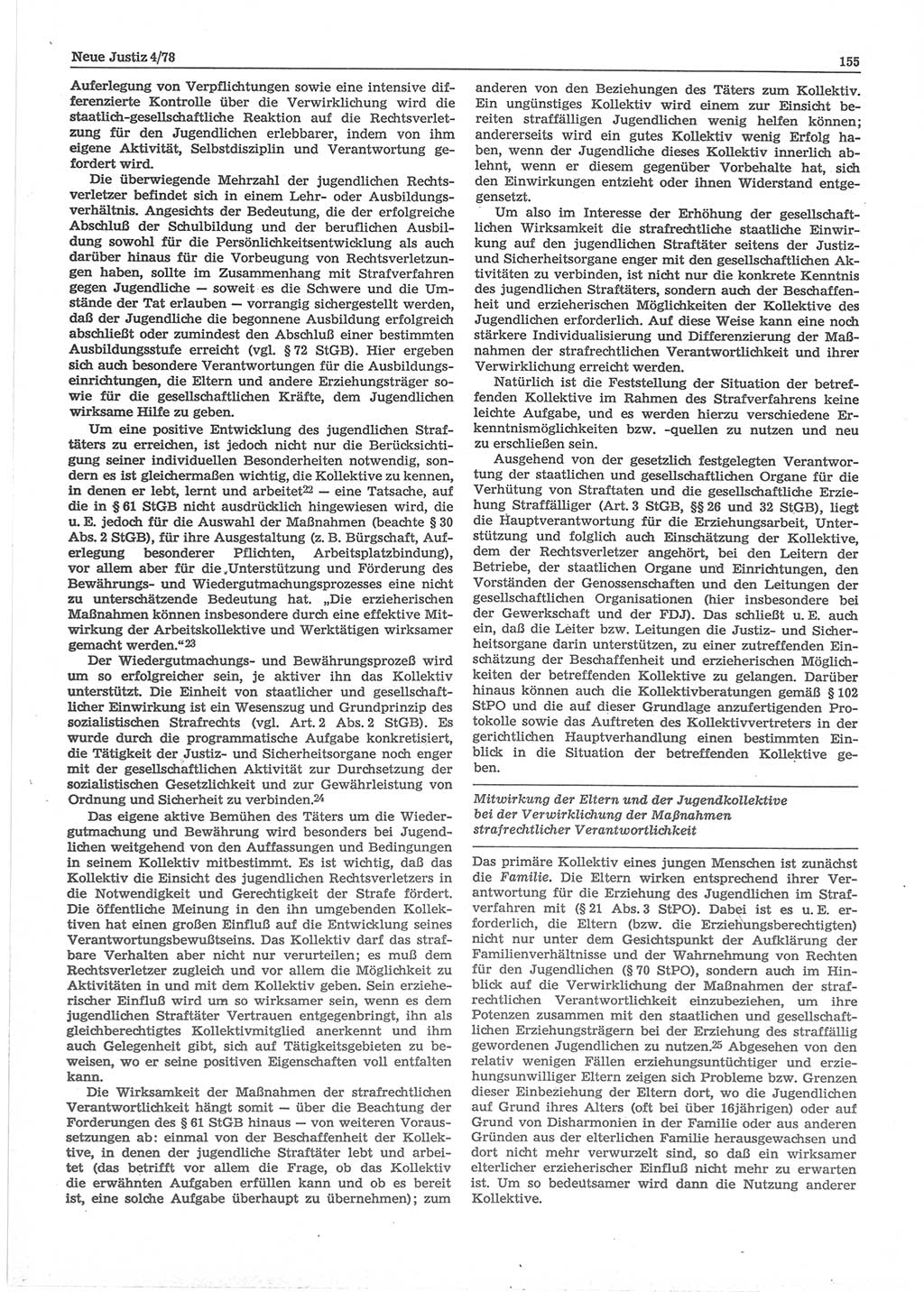 Neue Justiz (NJ), Zeitschrift für sozialistisches Recht und Gesetzlichkeit [Deutsche Demokratische Republik (DDR)], 32. Jahrgang 1978, Seite 155 (NJ DDR 1978, S. 155)