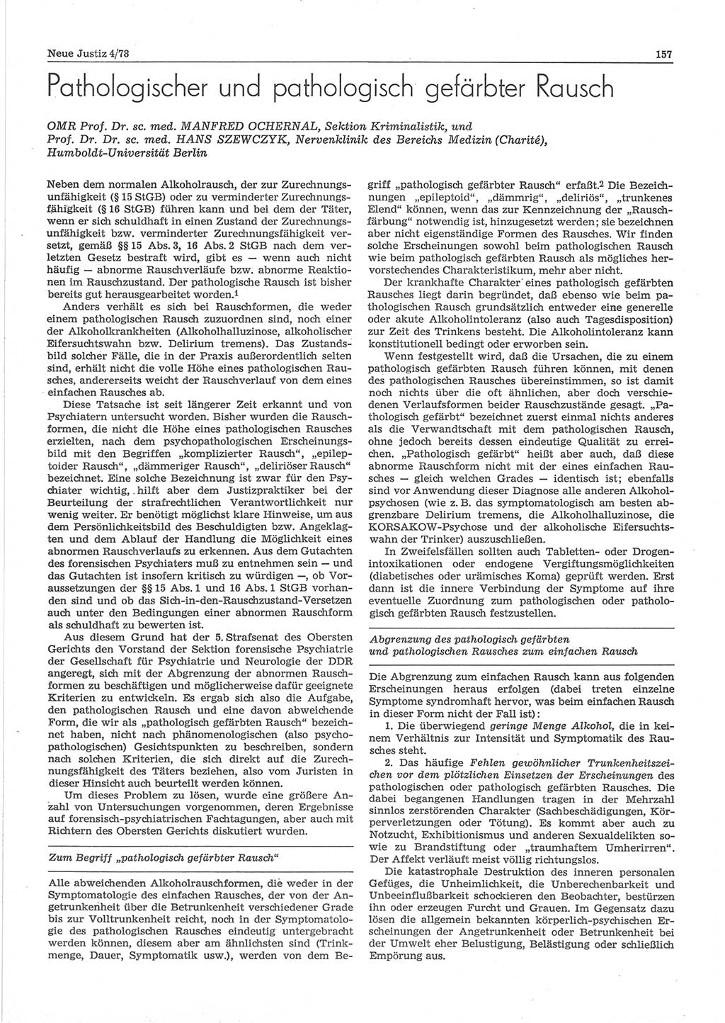 Neue Justiz (NJ), Zeitschrift für sozialistisches Recht und Gesetzlichkeit [Deutsche Demokratische Republik (DDR)], 32. Jahrgang 1978, Seite 157 (NJ DDR 1978, S. 157)